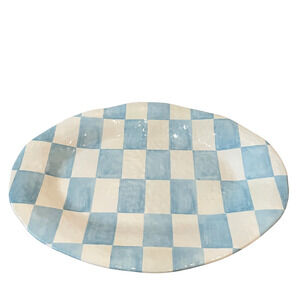 POSH Blue & White Checkered Melamine Large 13X18 Oval Serving Platter Glossy NEW
